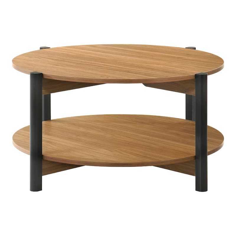 Furniture of America Rovion Round Wood Coffee Table with Open Bottom Shelf