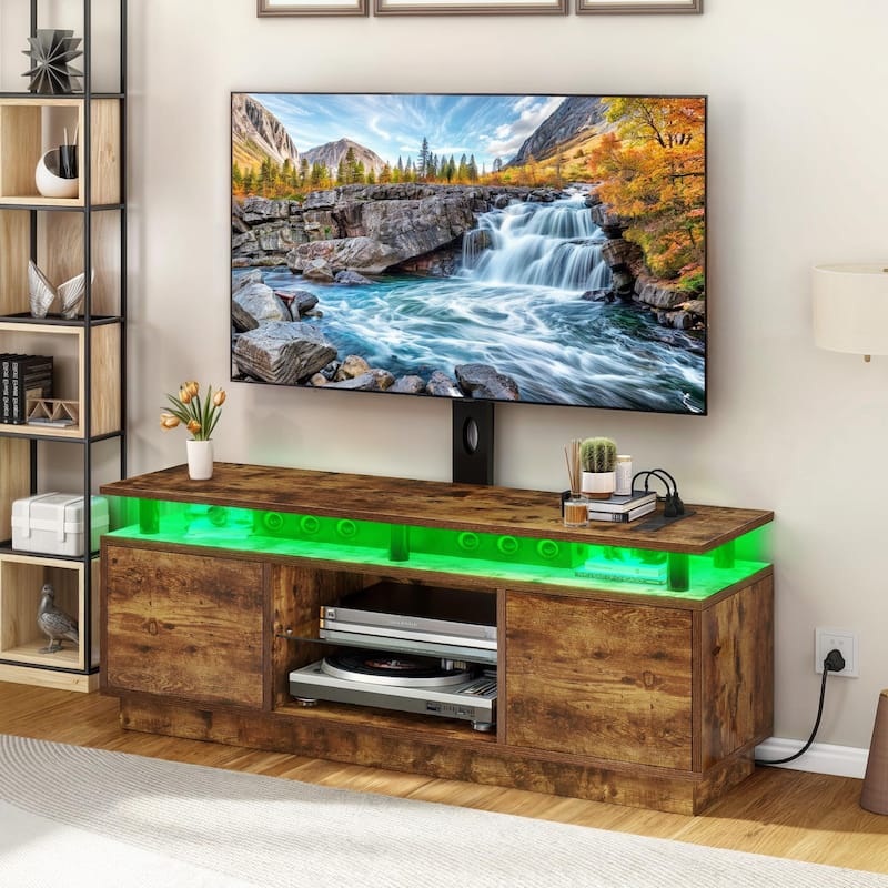 Moasis Modern TV Stand and LED Light Entertainment Center with Mount & Power Outlet - Brown