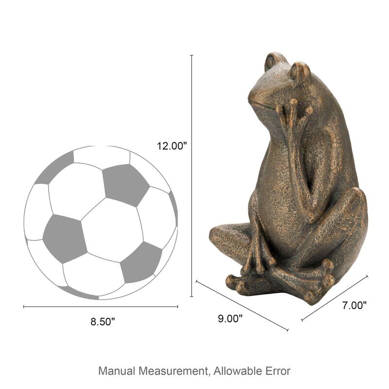 Glitzhome 12''H Resin Bronze Squatting Sitting Frog Statue