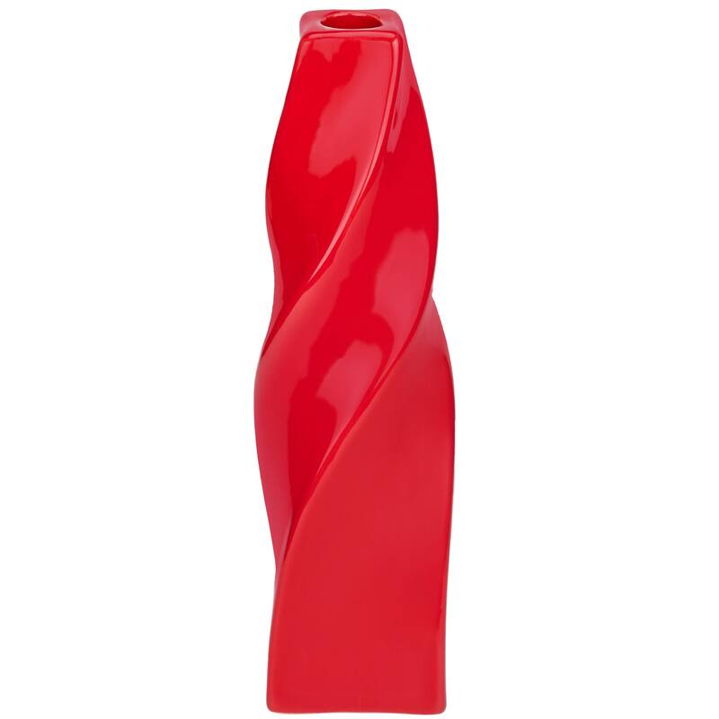 Red Tall Curvy Santa Fe Style Ceramic Candlesticks Set of Two