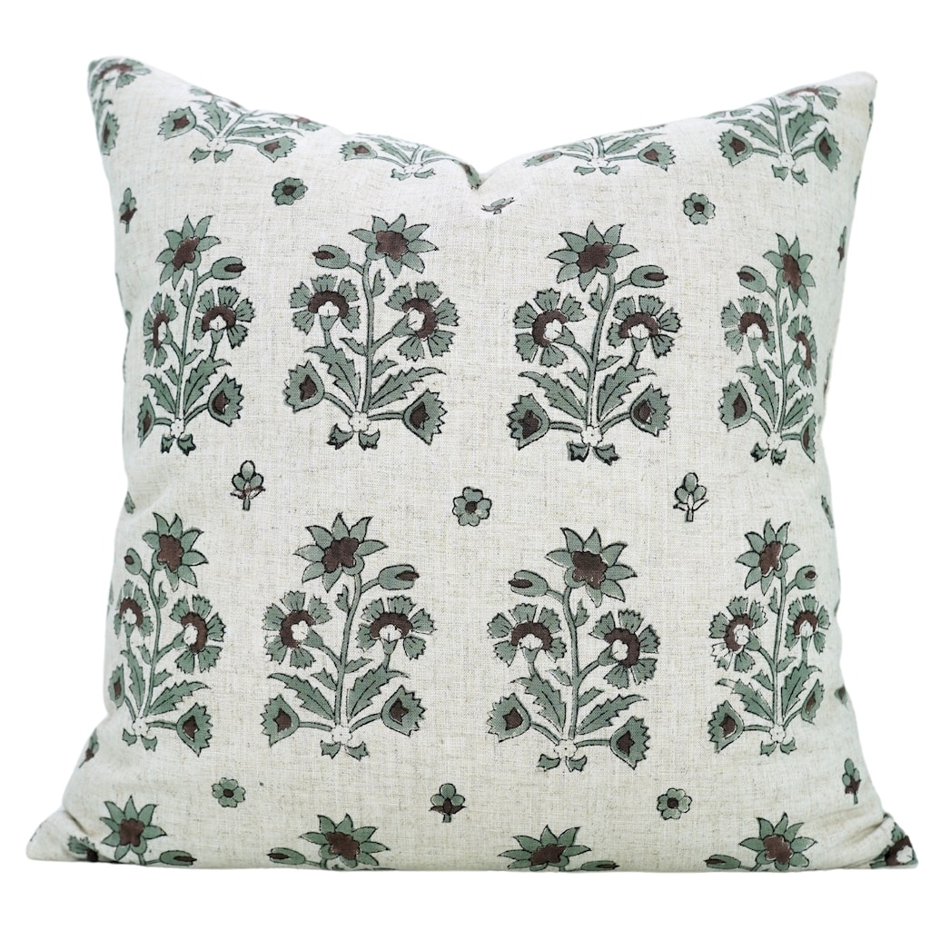 Fabdivine Decorative Floral Pillowcase Handmade Linen Block Print Accent for Sofa Kids Bed Rust Spring Décor, Sadabahar