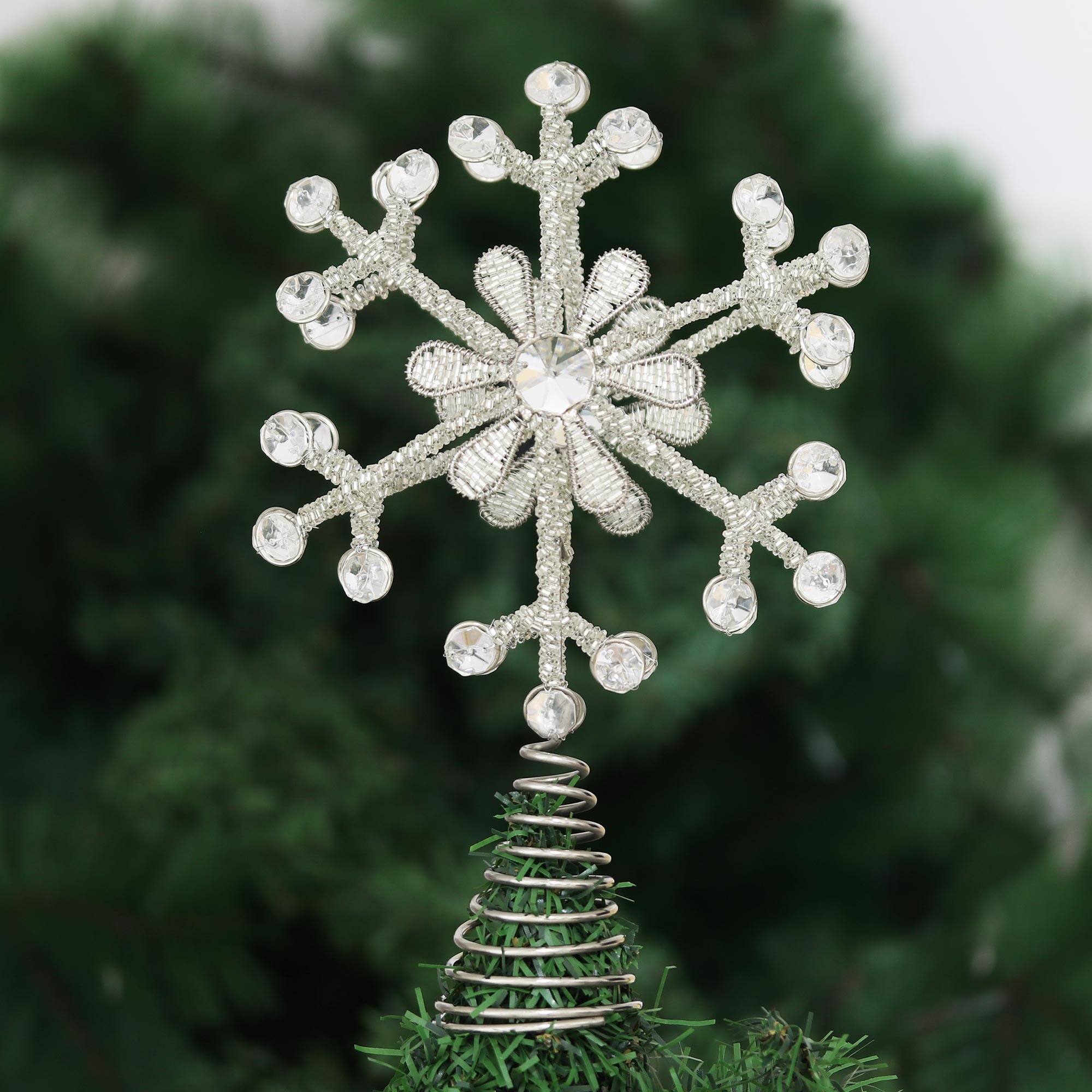 Novica Handmade Sparkling Snowflake Beaded Tree Topper Bed Bath