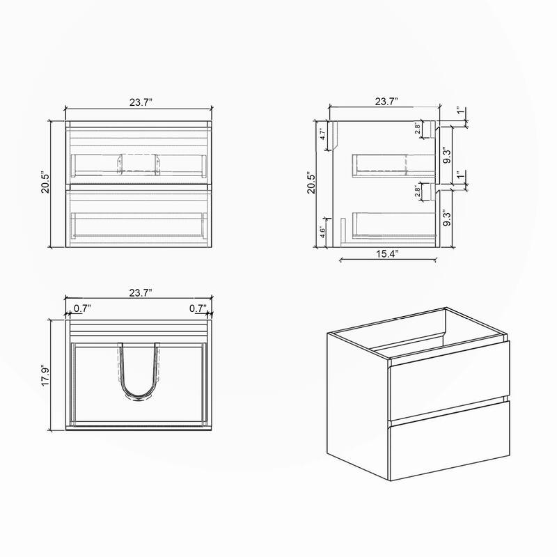 24" Large Storage Wall Mounted Floating Bathroom Vanity with Sink