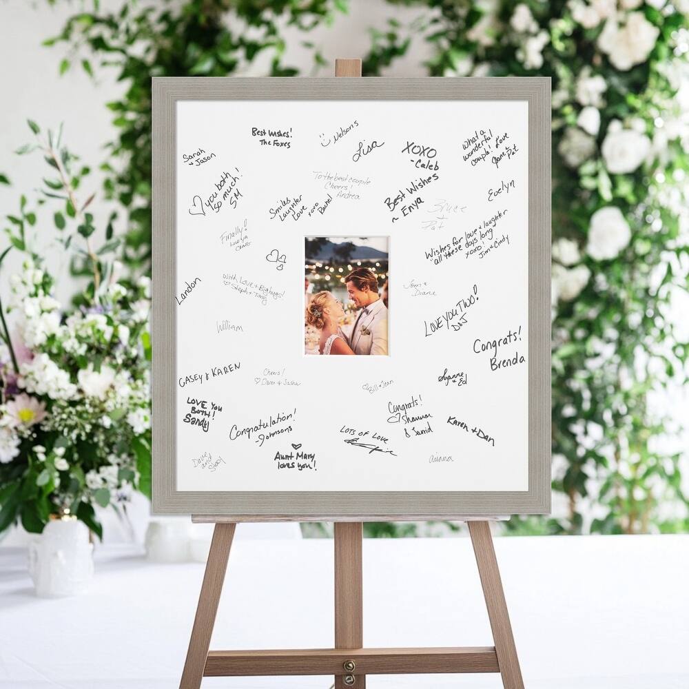 Woodgrain Signature Mat Picture Frame - Autograph Photo Frame Guest Book Alternative for Weddings, Graduations, or Retirement