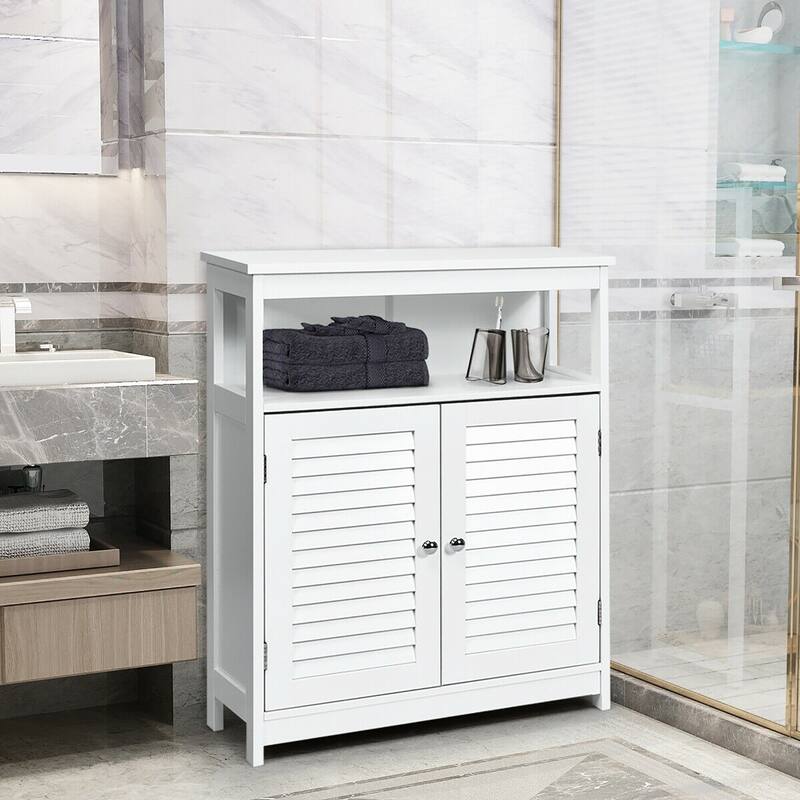 Costway Bathroom Storage Wood Floor Cabinet with Double Shutter Door