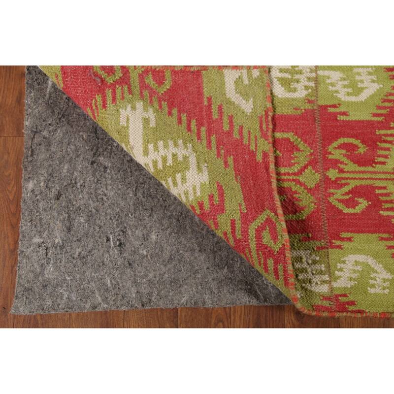 Kilim Oriental Area Rug Flatweave Geometric Pink Wool Carpet - 8'0"x 10'11"
