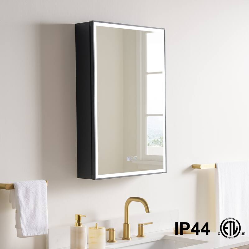30'' H Recessed Or Surface Wall Mounted LED Mirror Cabinet With Mirror And Adjustable Shelves,Black Frame