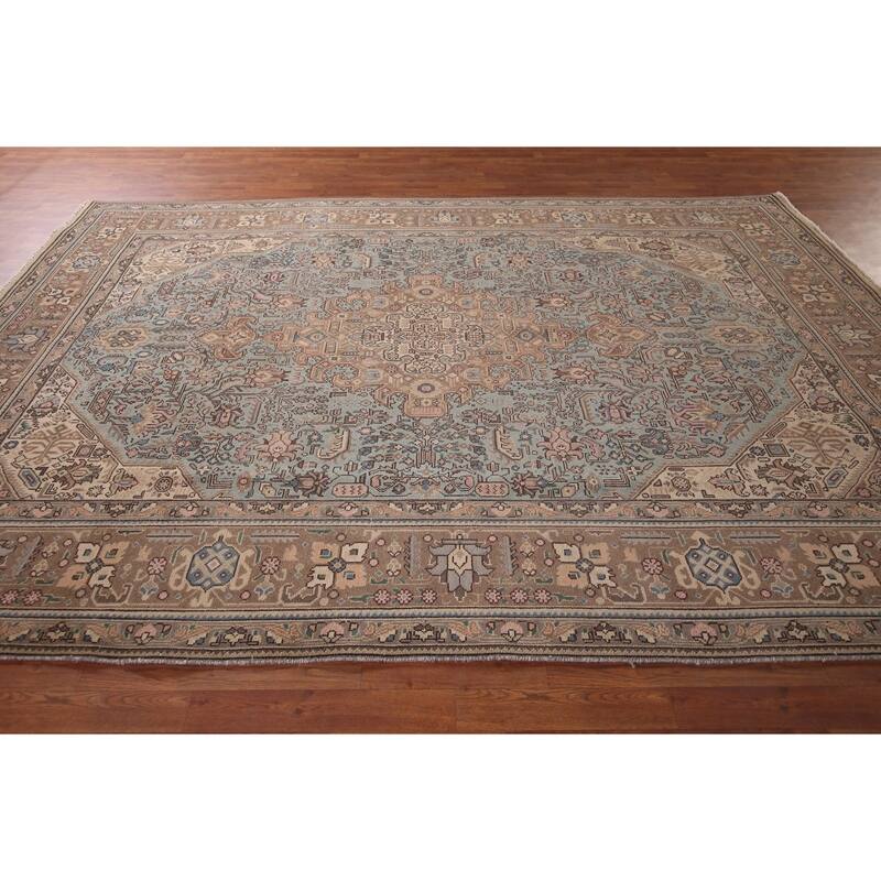 Light Blue Geometric Tabriz Persian Vintage Rug Handmade Wool Carpet - 7'8"x 11'5"