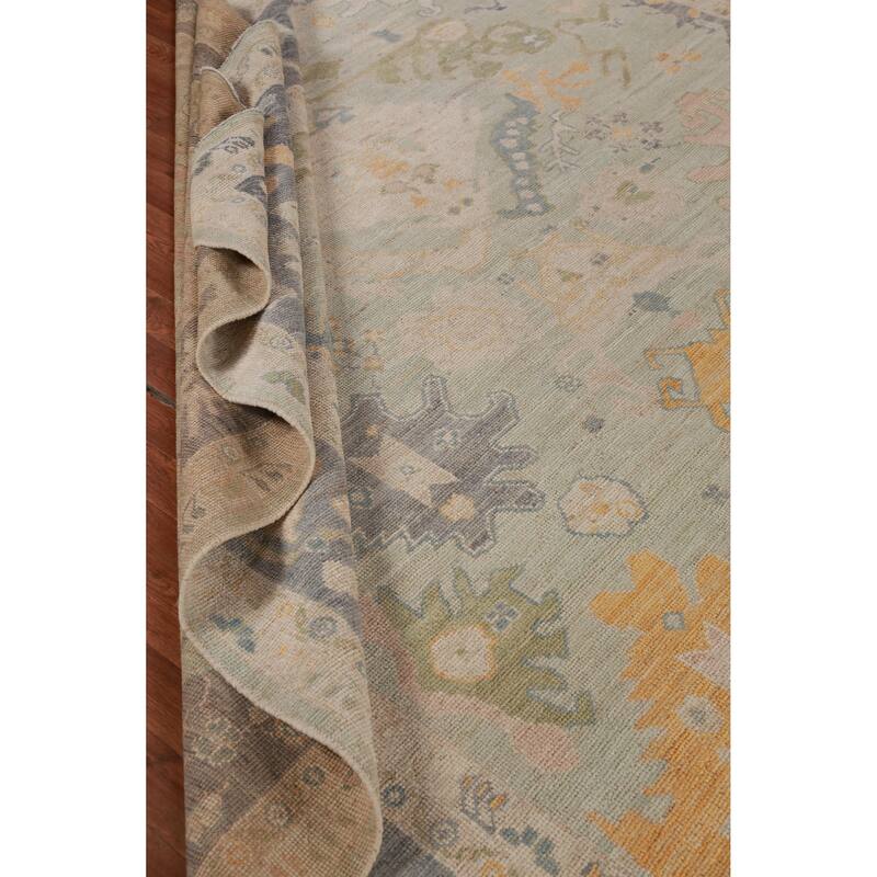 Hand Knotted Oriental 100% Wool Carpet Transitional All-Over Green Oushak Area Rug - 12' 0'' X 9' 3''