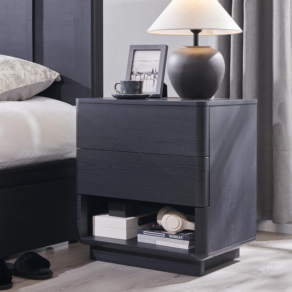 Modern Nightstand With Charging Station, Wooden Side Table, End Table