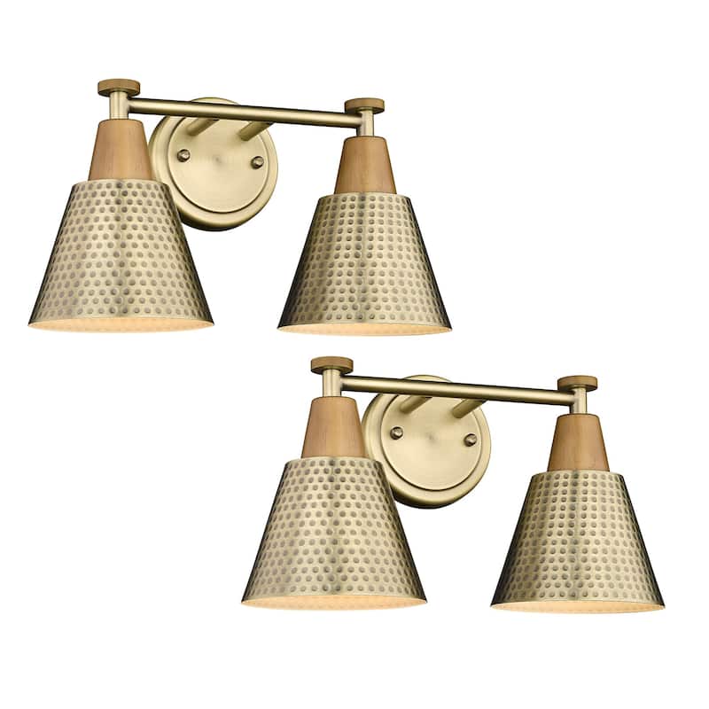 Modern Bathroom Vanity Light, Hammered Metal Shade - 2 Pack - Brass-2 Light