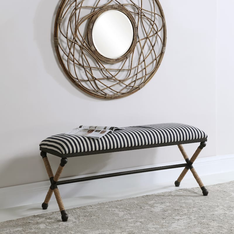 Uttermost Braddock 48" Wide Iron Framed Sailor Stripe Upholstered - Navy