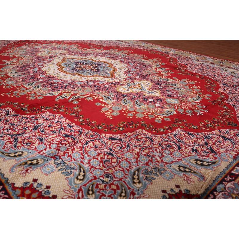 Paisley Red Floral Kashan Turkish Area Rug Bedroom Machine Made Carpet - 9'8" x 12'9"