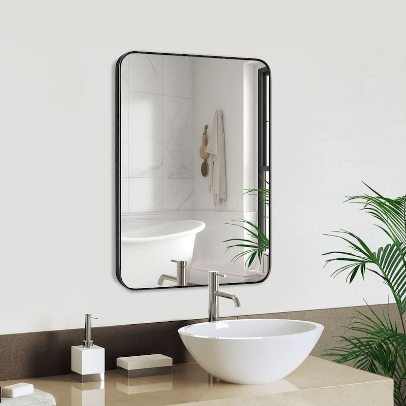 Mirror Trend Round Flat Metal-framed Wall Mirror - Matte Black(22x30)