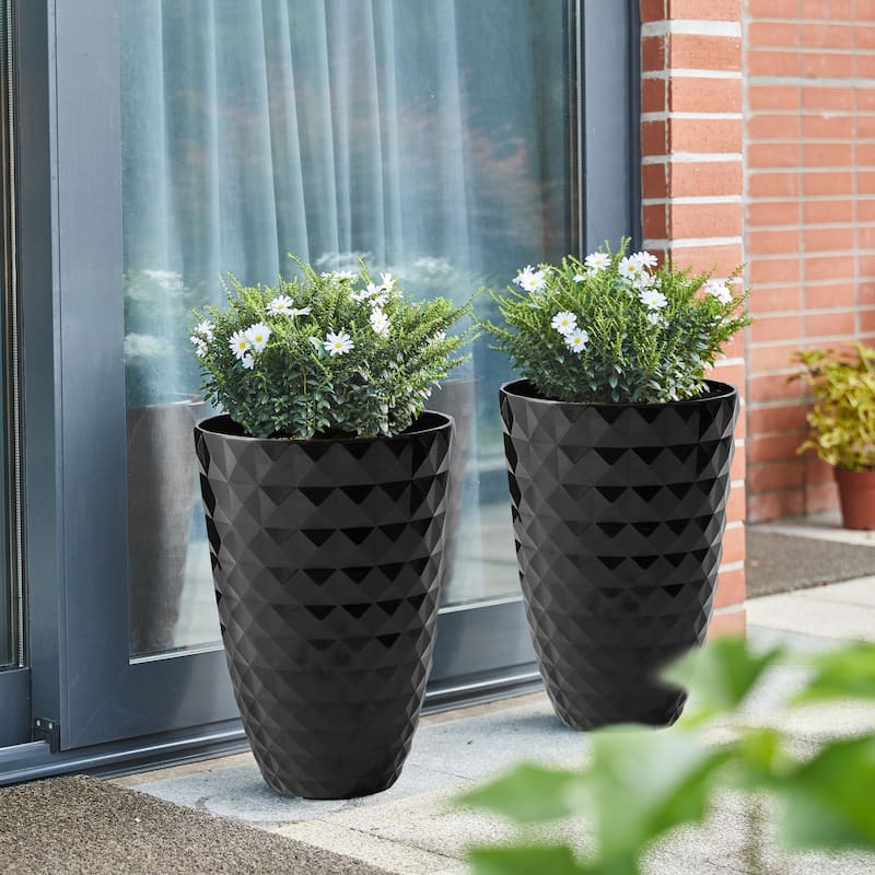 Glitzhome 19.75" H Eco-Friendly Oversized Faux Ceramic Diamond Textured Tall Planter Porch Flowerpot (Set of 2)