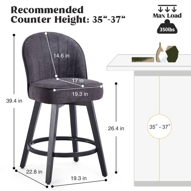 HOMYKA Swivel Bar Stool with Wood Legs Set of 2 - N/A