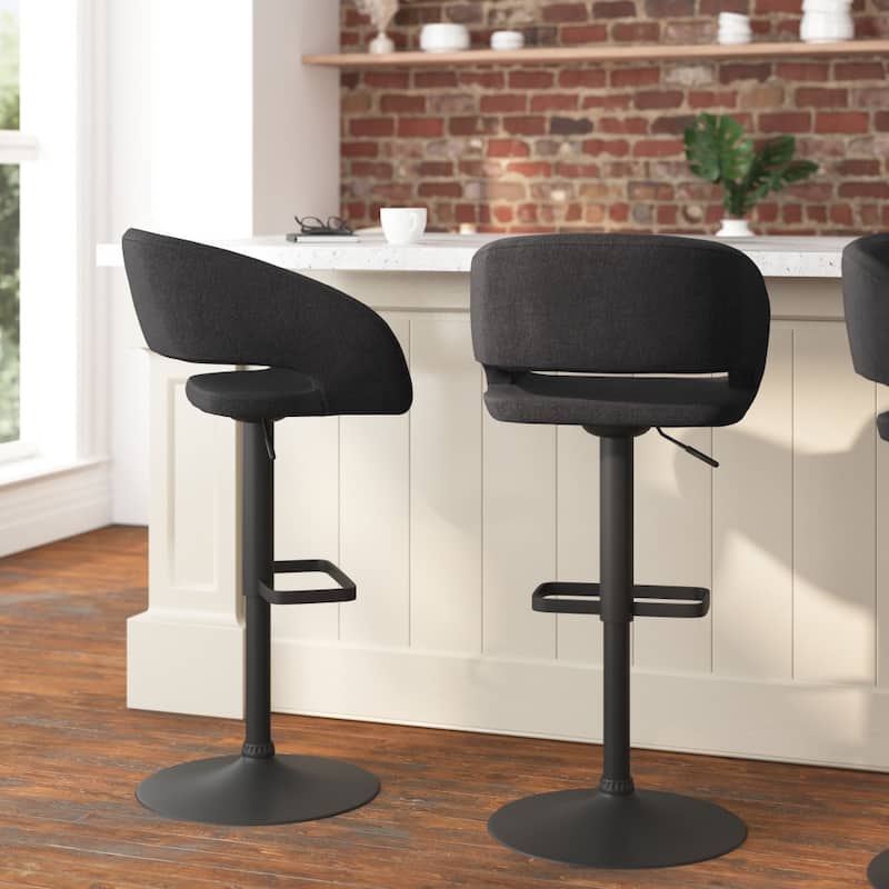Modern Upholstered Adjustable Height Swivel Barstool with Footrest
