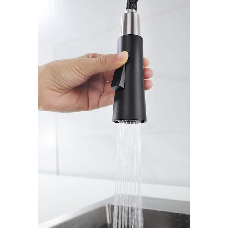 Single Handle Matte Black Kitchen Sink Faucet with Pull Down Sprayer Deck Mount Kitchen Faucets With Deck Plate