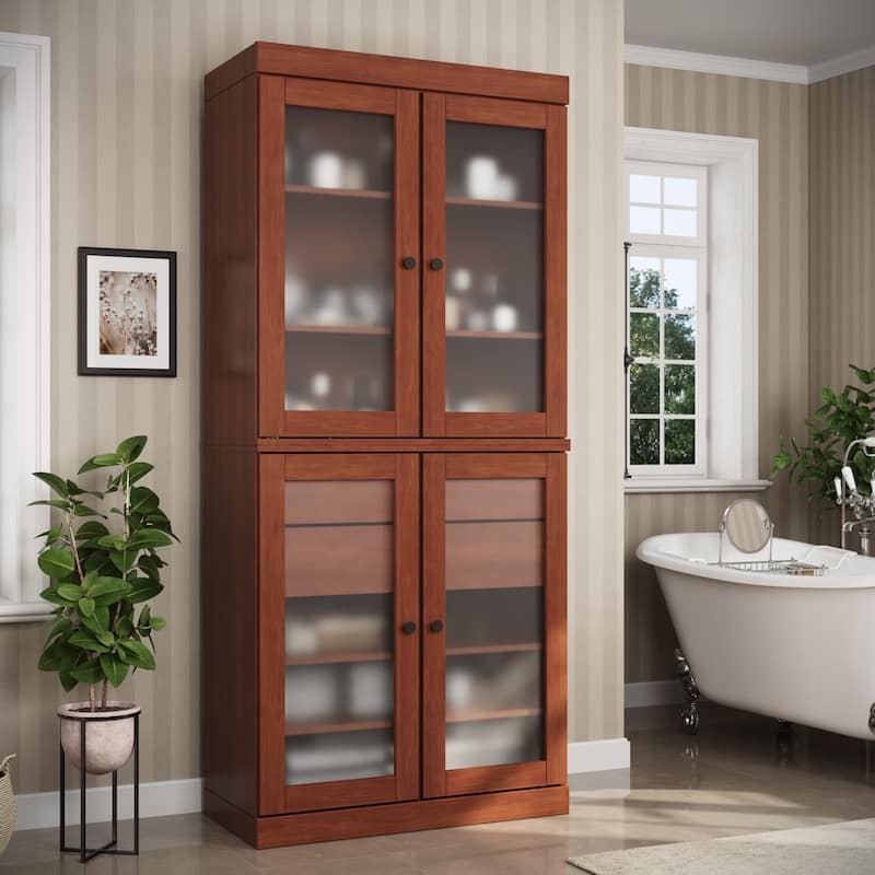 Palace Imports 100% Solid Wood 32" Bathroom Cabinet with Frosted Glass Doors, 2-Drawers and Adjustable Shelves