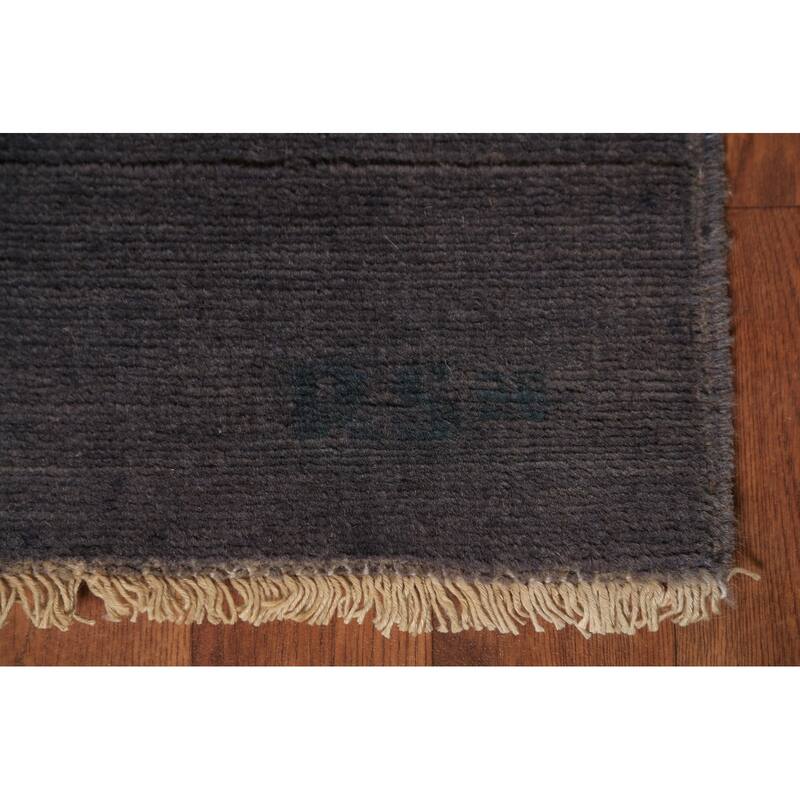 Modern Gray Gabbeh Runner Rug Hand-Knotted Grey Wool Carpet - 2'11" x 9'7"