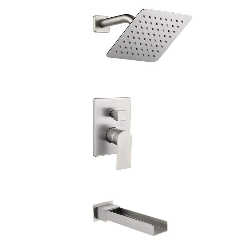 Wall Mounted Tub Shower Faucet with Rough-in Valve Rainfall Pressure Balance Shower System with Tub Spout - Brushed Nickel