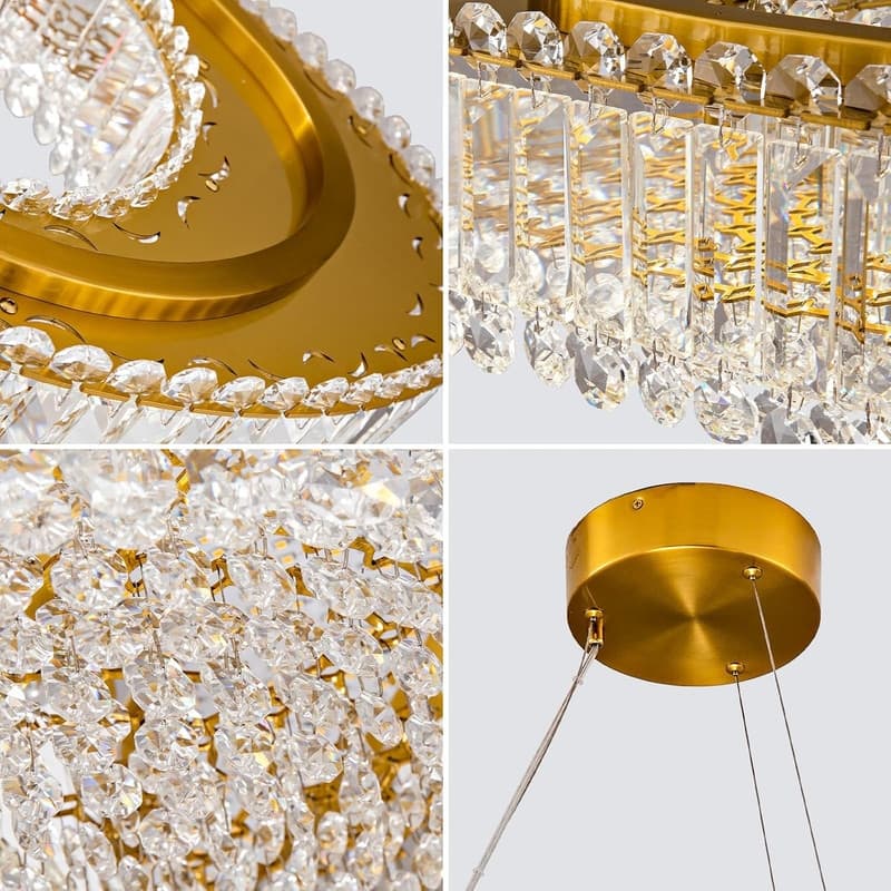 KAYLA 31.5 in.1-Light Integrated LED Gold Chandelier Luxury K9 Crystal Chandelier