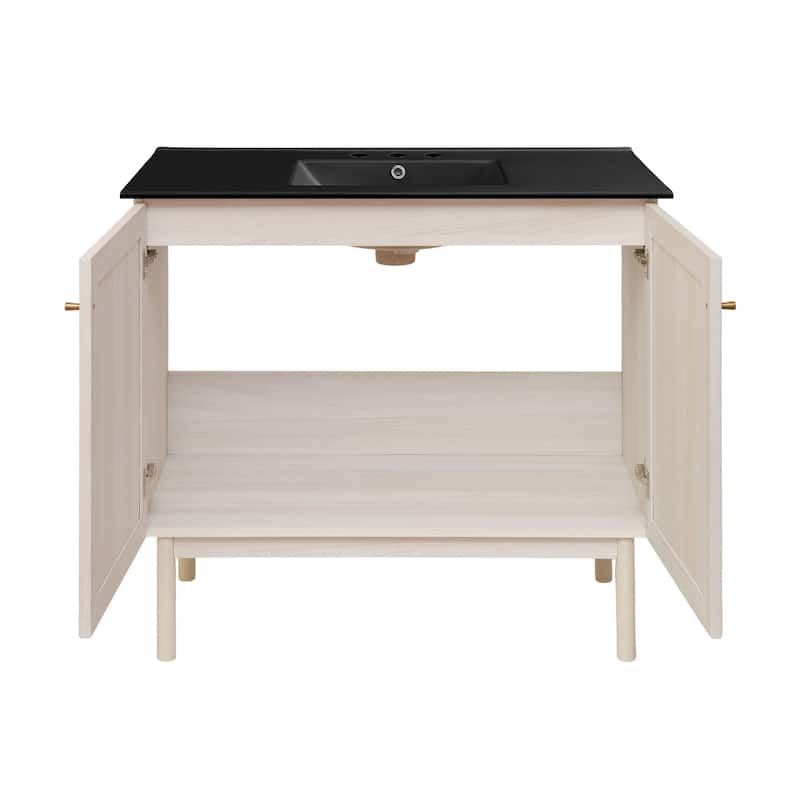 Classe 36 In. White Oak Bathroom Vanity With Black, 3-Hole Ceramic Sink Top