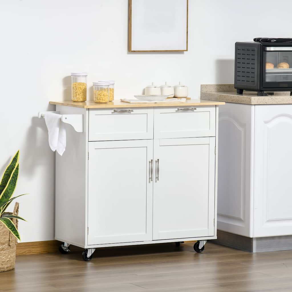 Rubberwood Kitchen Cart with Drawers, Cabinet and Casters - 41" W x 18" D x 35.75" H