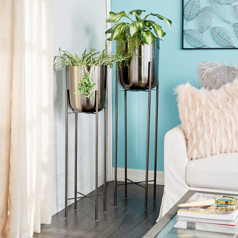 Modern Metallic Glam Planter Collection - Set of 2 - Multiple Sizes - Gold, Silver, White or Black