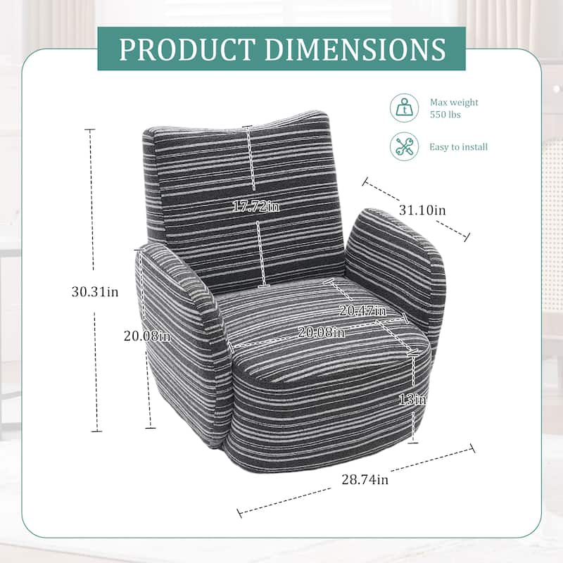 HOMEFUN Boucle Upholstered 360° Swivel Fabric Striped Armrest Leisure Chair for Living room and Bedroom