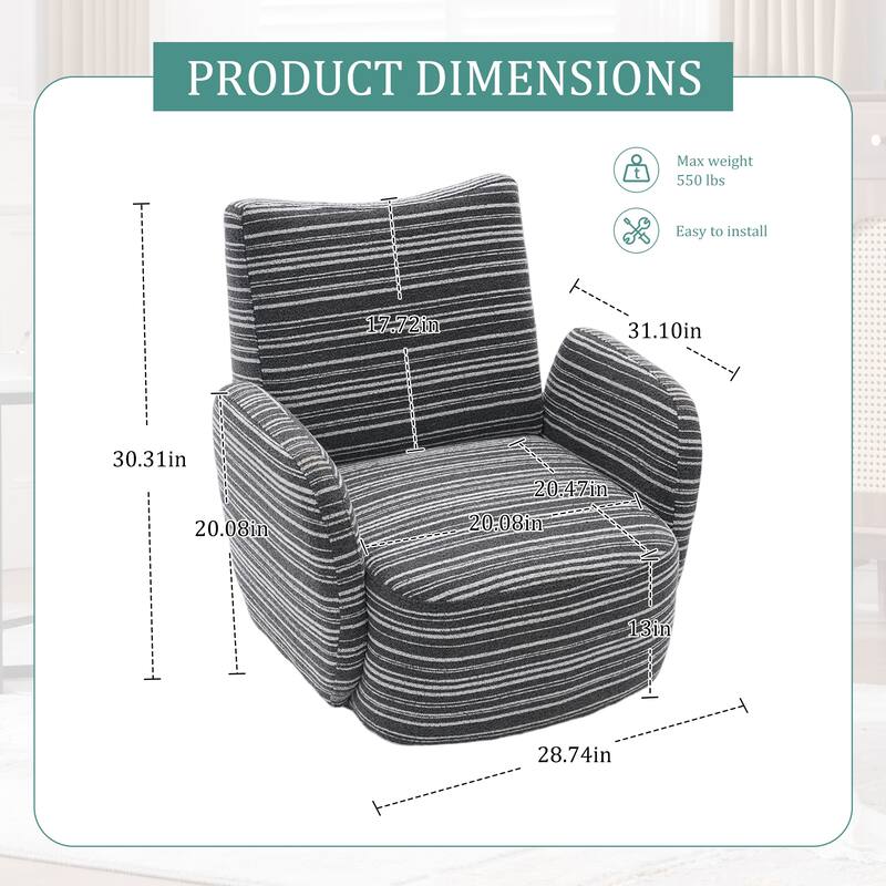 Modern Style 360°Swivel Leisure Chair Fabric Striped Armrest Swivel Chair with sand-rimmed fabric and metal bracket