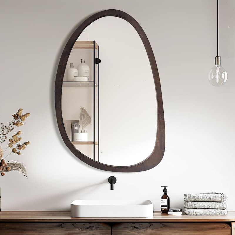 28/35''Modern Irregular Wall Mirror Black Walnut Wood Frame Accent Mirror - Black/Chestnut