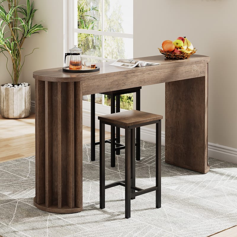 59 Inches Bar Table, Farmhouse Counter Height Table with Geometric Frame