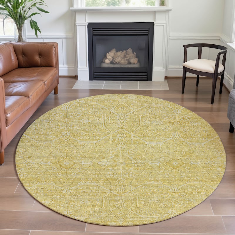 Premium Washable Super Soft Traditional Global Mayfield Rug - Gold - 8' x 8'