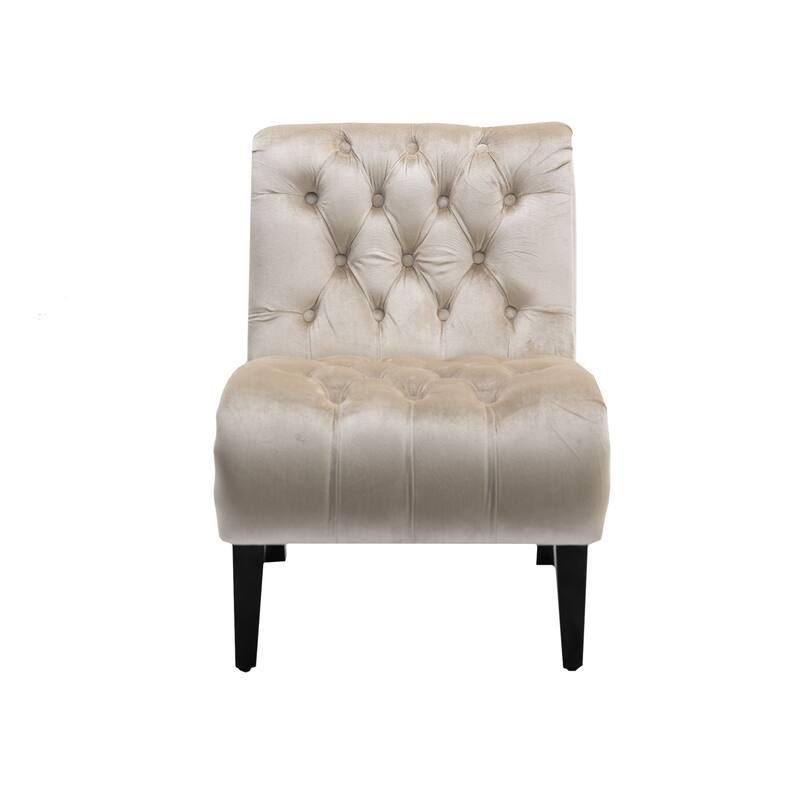 Beige 22.83" Buttons Tufted Accent Chair with Wooden Legs