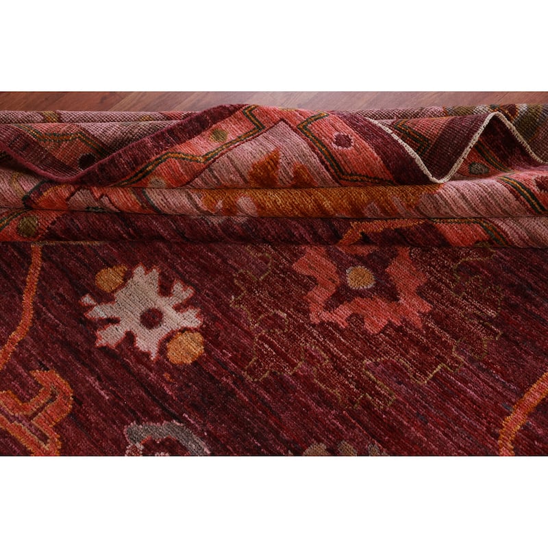 Hand Knotted Oriental 100% Wool Carpet Transitional All-Over Red Oushak Area Rug - 11' 7'' X 9' 1''