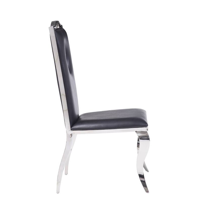 Leatherette Upholstered Metal Side Chairs with Cabriole Style Legs, Black and Silver, Set of Two