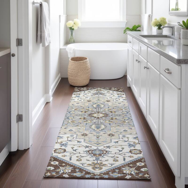 Machine Washable Indoor/ Outdoor Traditional Kolkata Chantille Rug