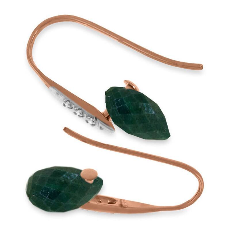 14K Solid Gold Earrings w/ Diamonds & Dangling Dyed Green Sapphires