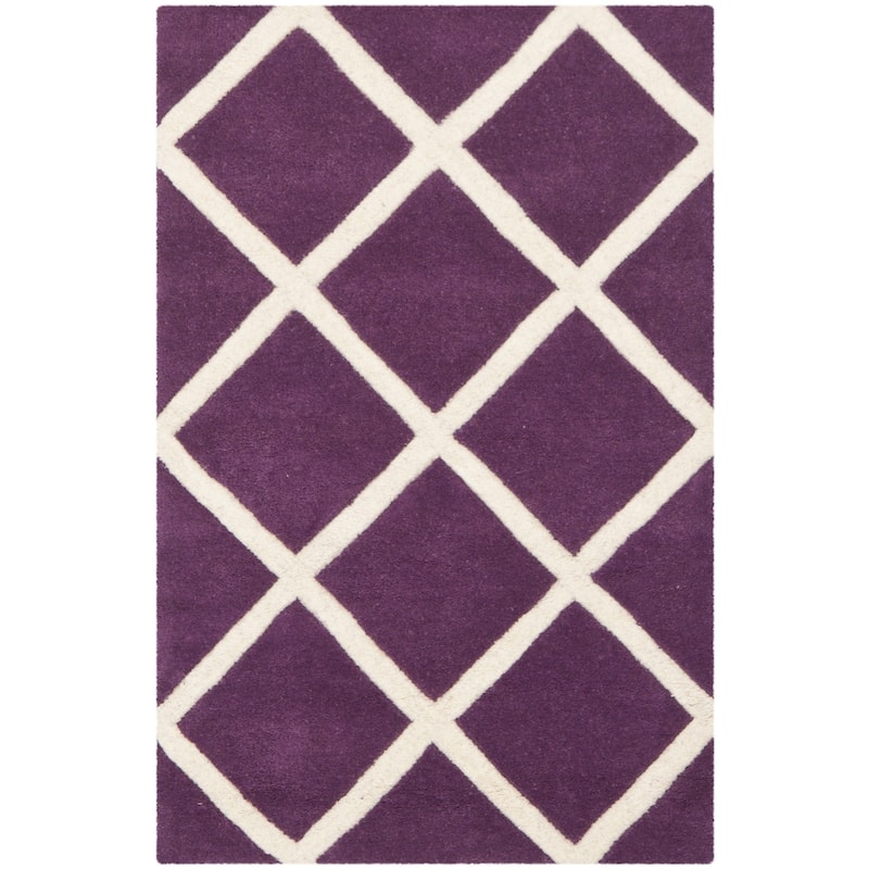 SAFAVIEH, Handmade Chatham Ezzelina Modern Moroccan Wool Rug - 2' x 3' - Purple/Ivory