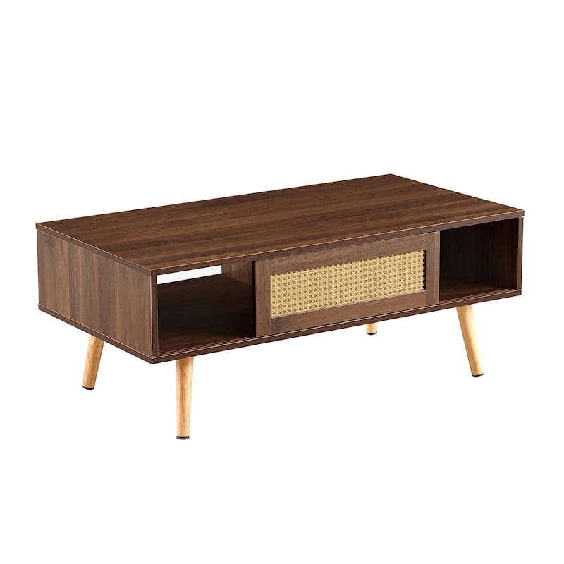 Sliding Door Center Table Coffee Table Console Table, Walnut