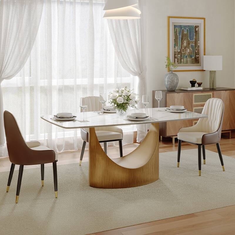 63"-94" Hobart Modern Dining Table with Rectangular Sintered Stone Tabletop and Carbon Steel Leg for 4-10