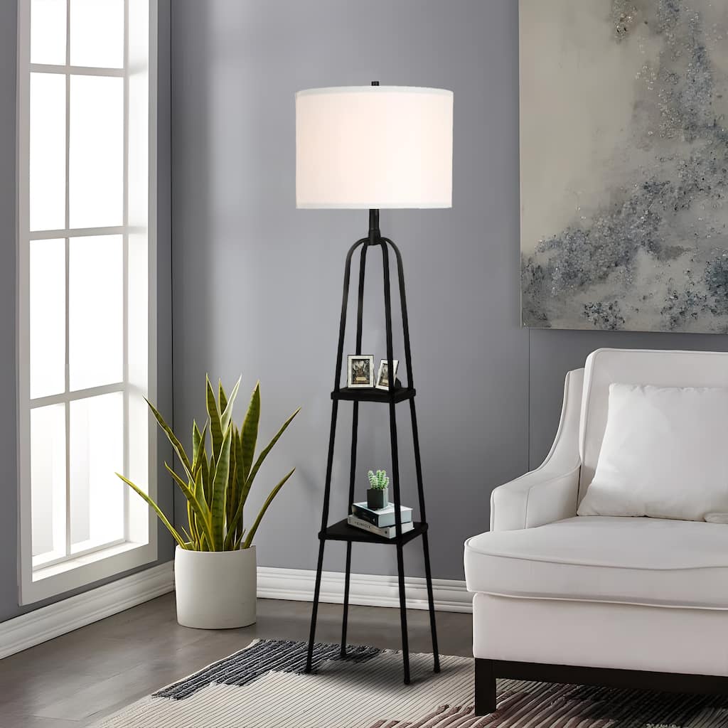 Matte Black Metal Floor Lamp with shelves