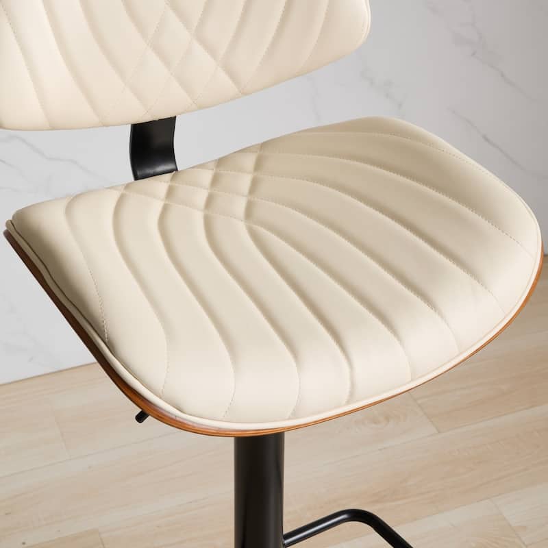 GDF Studio - Mid Century Modern Bentwood Adjustable Swivel PU Leather Bar Stool with Metal Legs