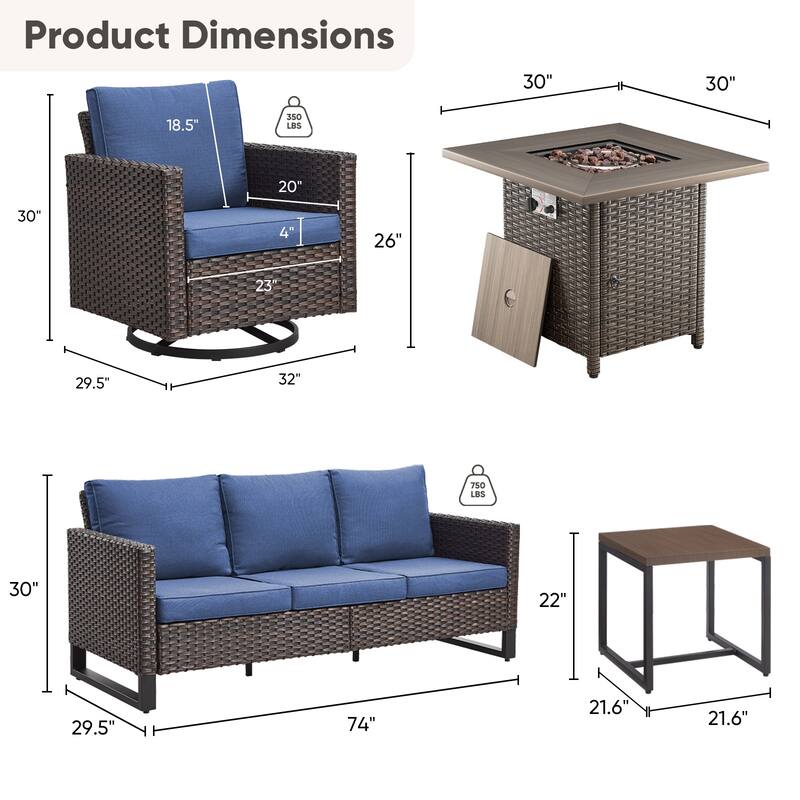 Outdoor Pocassy Sofa Chairs Set with Fire Table