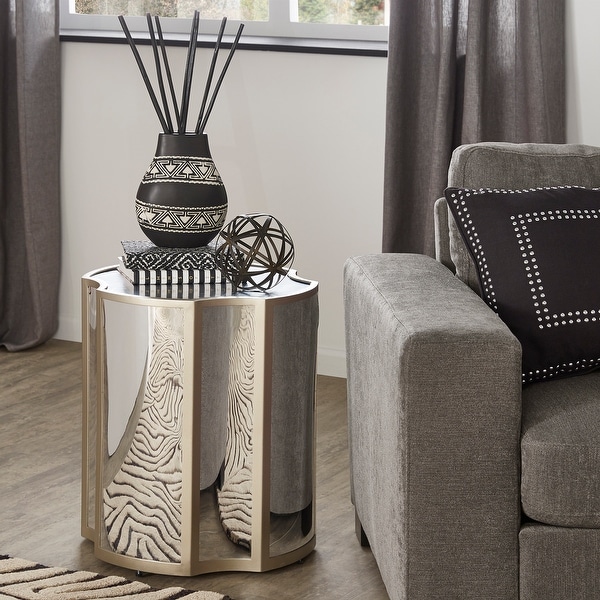 Stratos Champagne Silver Finish Antique Mirror Side Table by iNSPIRE Q Bold - Side Table. Opens flyout.