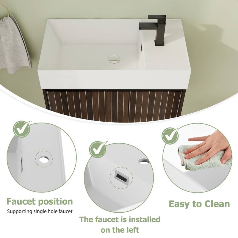 24"/30" Floating Bathroom Vanity with Sink, Mini Wall Mounted Bathroom Vanity with Soft Close Door