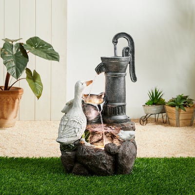 Glitzhome 23.5"H Cute Duck Family Polyresin Outdoor Fountain with LED Light - 23.5"