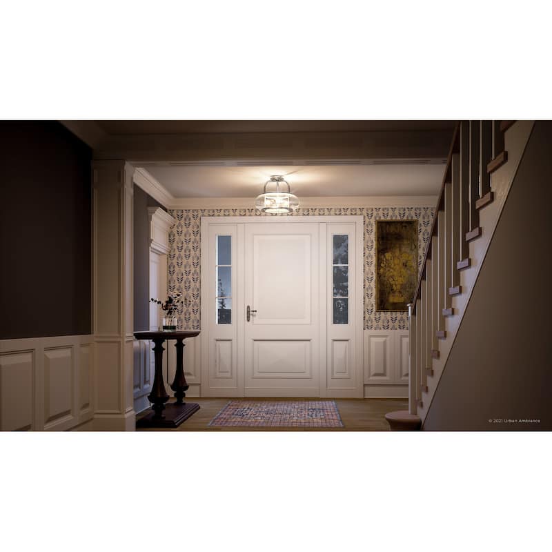 Luxury Utilitarian Ceiling Light, 12"H x 16"W, with Coastal Style, Brushed Nickel, by Urban Ambiance