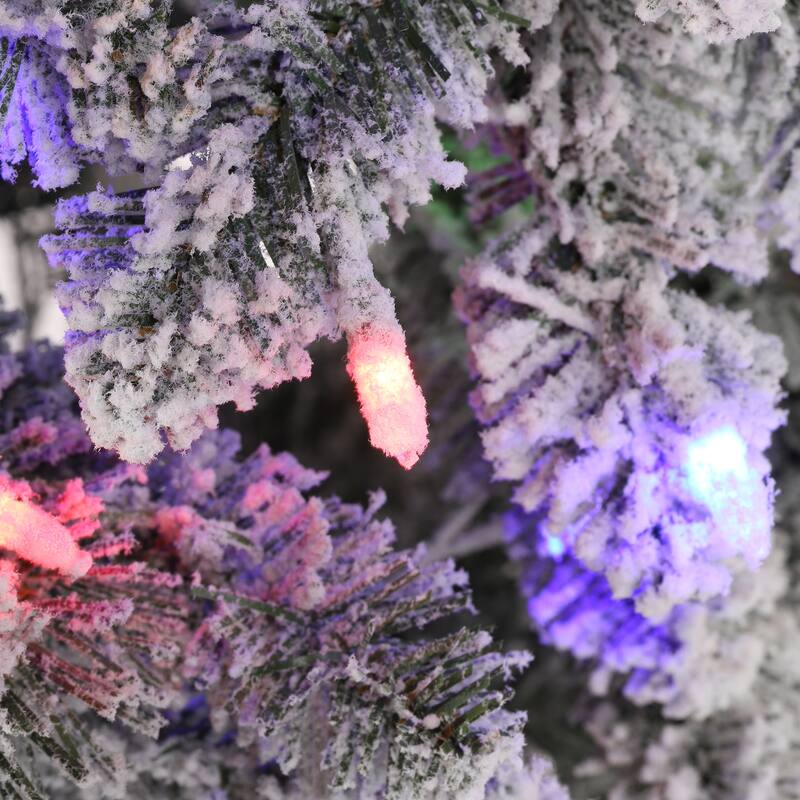 Glitzhome 4.5ft/6ft/7.5ft Pre-Lit Flocked Artificial Snowy Downswept Christmas Tree with Foot Pedal Control LED Lights